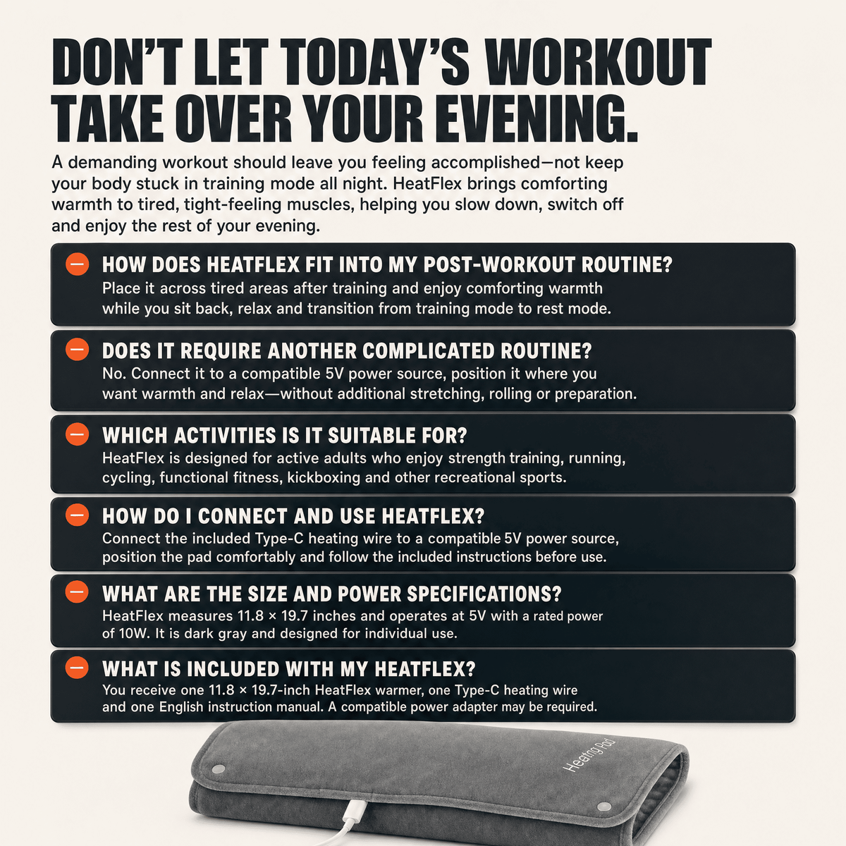 CreviRest HeatFlex - Post-Workout Heating Pad for Tired Muscles and Relaxing Evenings
