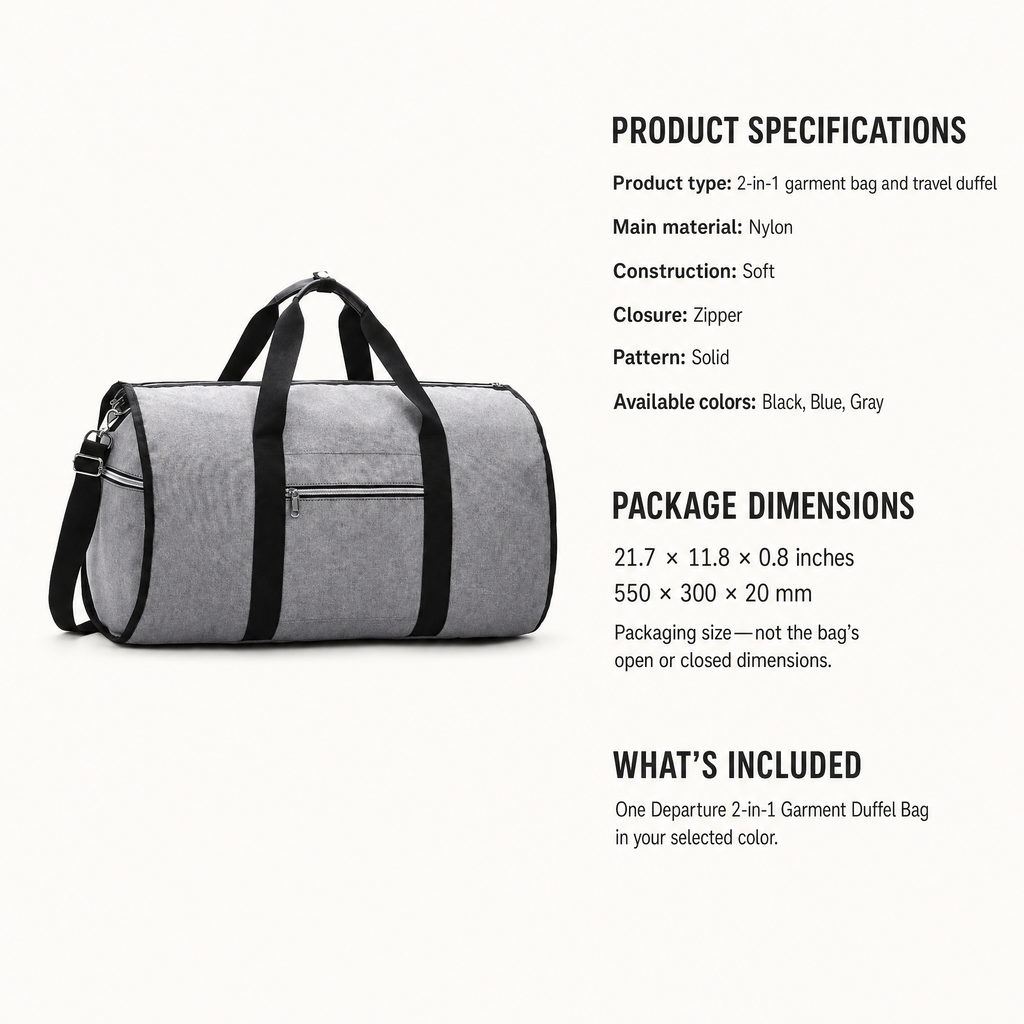 Departure | 2-in-1 Garment Duffel to Skip the Extra Clothing Bag and Travel at Ease